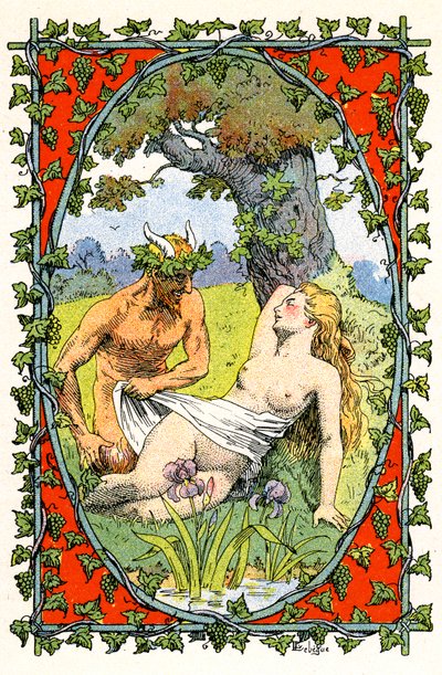 Un fauno descubre el cuerpo desnudo de una ninfa dormida de Leon Lebegue