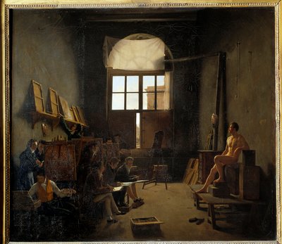 Interior del estudio de David en el Colegio de las Cuatro Naciones en 1814 (actual Instituto de Francia) de Leon Mathieu Cochereau