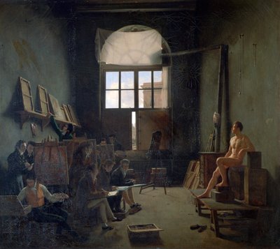 El taller de David, 1814 de Leon Mathieu Cochereau