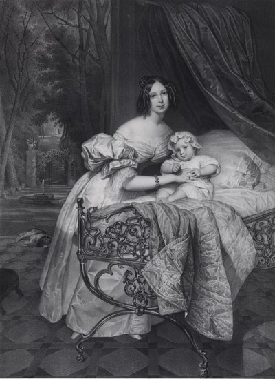 Retrato de Maria Irineevna Buteneva, nacida Chreptowicz 1811-1890 con su hija Maria 1835-1905 de Leon Noel