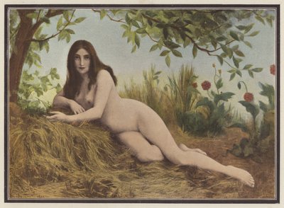 Verano, mujer tumbada en el heno (litografía en color) de Leon Printemps