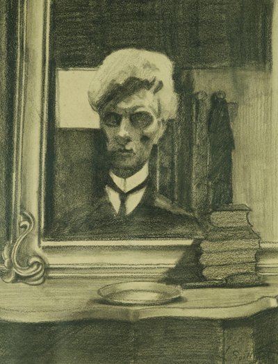 Autorretrato; Autorretrato, c.1907 (carboncillo y lápiz de color sobre papel de estraza) de Leon Spilliaert
