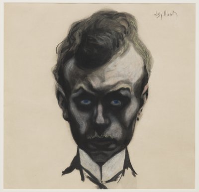 Autorretrato, c.1903 (pincel, tinta negra y pastel sobre papel crema) de Leon Spilliaert