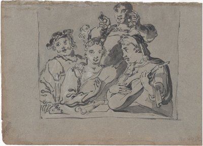 Un cuarteto de cantantes, jugadores de laúd y campaneros tocando en una taberna a la luz de las velas de Leonard Bramer