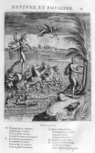 Neptuno con Amimone, hija de Danaus, a quien impide ser asaltada por un sátiro de Leonard Gaultier