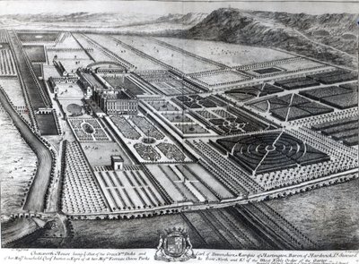 Chatsworth House, grabado por Johannes Kip de Leonard Knyff