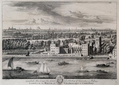 Lambeth, el palacio de Su Gracia el Arzobispo de Canterbury, grabado por I. Kip de Leonard Knyff