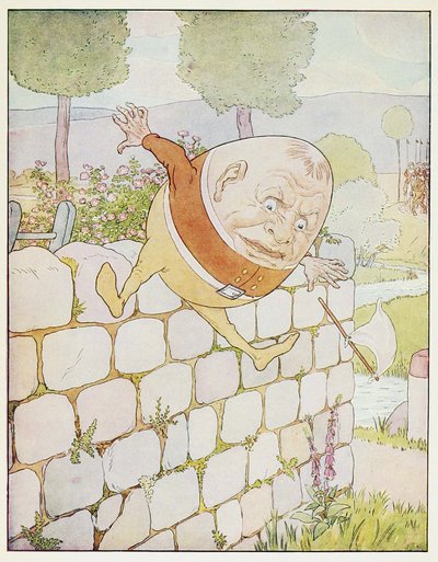 Humpty Dumpty tuvo una gran caída, de A Nursery Rhyme Picture Book, pub. 1914 (litografía en color) de Leonard Leslie Brooke