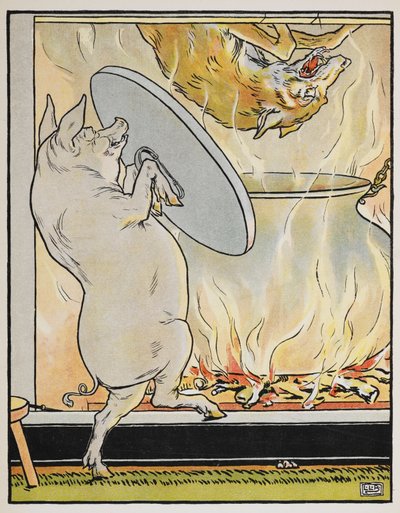 Ilustración para el cuento "Los tres cerditos" de Leonard Leslie Brooke