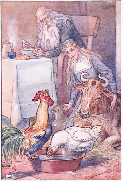 Pollitos bonitos y vaca moteada, ¿cuál será nuestra respuesta ahora?, años 1920 de Leonard Leslie Brooke