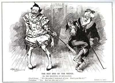 Lloyd George, como Presidente de la Junta de Comercio, protegiendo la industria británica contra la competencia alemana por la 