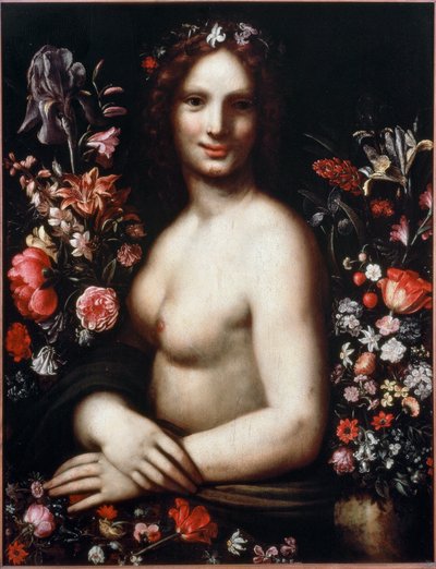 Busto de una joven llamada Flora entre las flores (detalle) de Leonardo da (after) Vinci