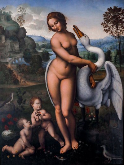 Leda y el cisne, Óleo sobre lienzo de Leonardo da (after) Vinci