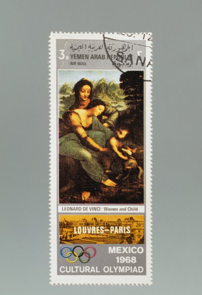 Sello postal en honor a las Olimpiadas Culturales en México de Leonardo da (after) Vinci