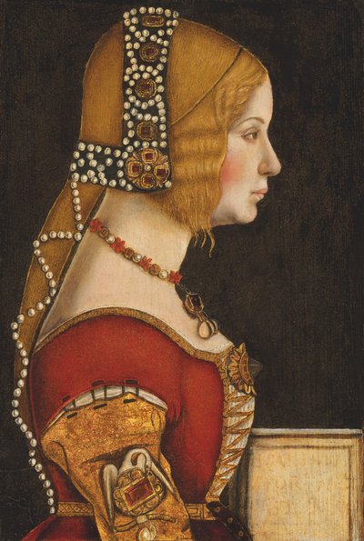 Retrato de Isabel de Aragón, duquesa de Milán (1470-1524), de medio cuerpo, de perfil a la derecha (óleo sobre tabla) de Leonardo da (circle of) Vinci