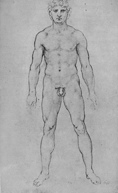 Un Hombre Desnudo visto desde el Frente, c1480 1945 de Leonardo da Vinci