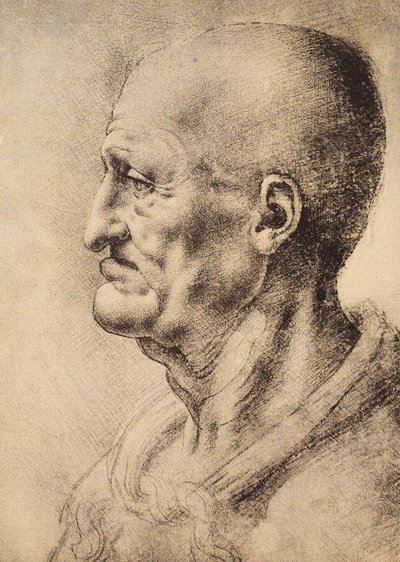 Un hombre mostrado de perfil, dibujo de Leonardo da Vinci, conservado en la Sala de Dibujos y Grabados, Galería Uffizi, Florencia de Leonardo da Vinci