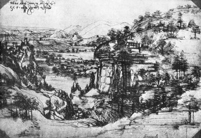 Un boceto de una vista campestre, siglo XV, 1930 de Leonardo da Vinci