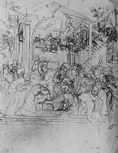 Adoración de los Reyes: Boceto de composición, 1478-1481 1945 de Leonardo da Vinci