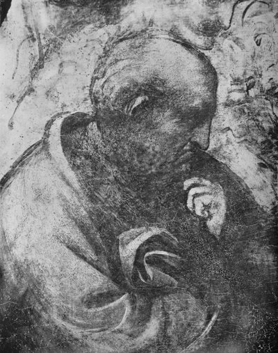 Adoración de los Magos - Cabeza de filósofo a la izquierda, c1481 1945 de Leonardo da Vinci