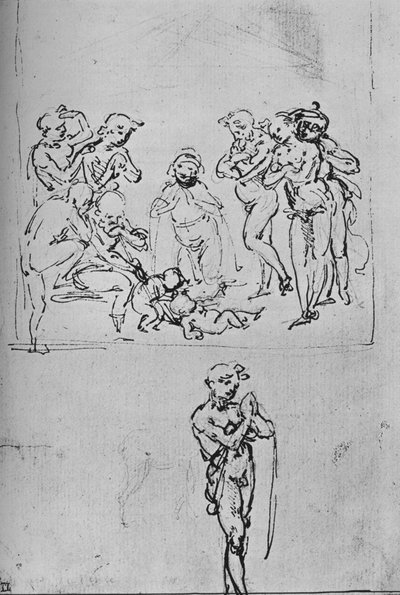 Adoración del pastor y estudio separado de un pastor, c1480 1945 de Leonardo da Vinci