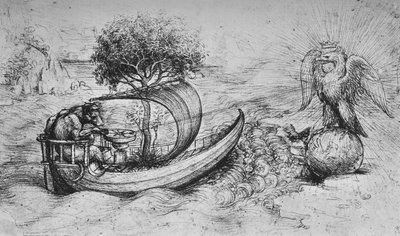 Alegoría: Un águila coronada de pie sobre un globo y un lobo dirigiendo un barco, c1480 1945 de Leonardo da Vinci