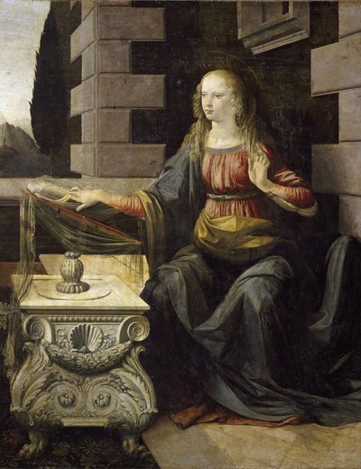 Anunciación (detalle) de Leonardo da Vinci