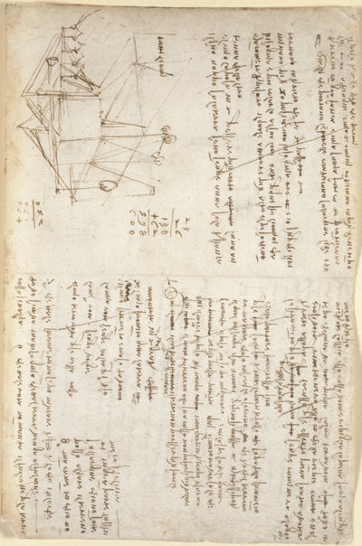 Arundel 263, f.127, Notas y boceto esquemático de una excavadora mecánica en perspectiva (de lado), c.1503-5 (pluma y tinta sobre papel) de Leonardo da Vinci