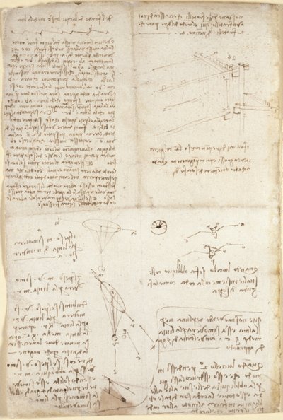 Arundel 263, f.129v, Notas, diagramas y bocetos del 