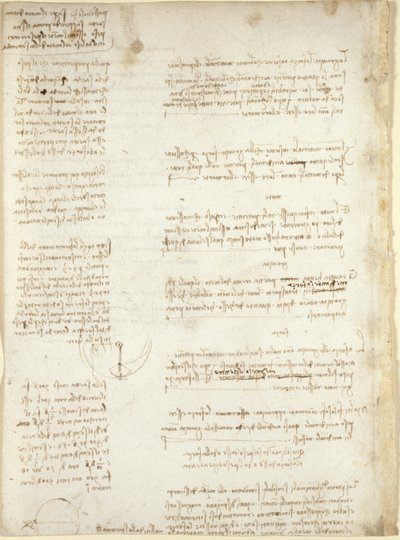 Arundel 263, f.151v, Notas y diagramas aproximados del 