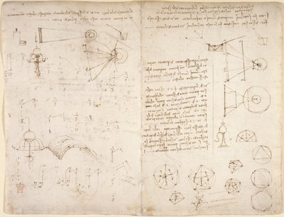Arundel 263, f.221v, f.220 Notas, diagramas y bocetos del 
