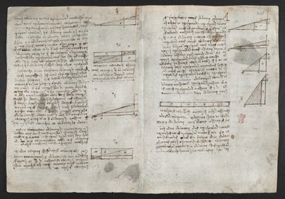 Arundel 263, f.246v Dibujos sobre las potencias y fuerzas mecánicas, percusión, gravedad, movimiento, óptica y astronomía, con varias proposiciones aritméticas y geométricas, ilustración del 