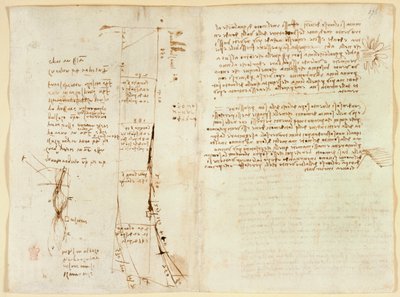 Arundel 263 f.273v, f.276 Plano del río Arno y notas sobre los puentes de Florencia, del 