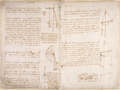 Arundel 263, f.67v, f.66 Notas y diagramas sobre mecánica, de 