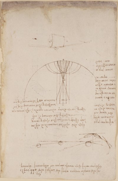 Arundel 263, f.85 Diagramas sobre óptica, sobre las cáusticas de la reflexión; nota y boceto sobre mecánica, sobre el poder de la percusión y con referencias al principio aristotélico 