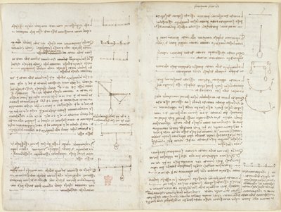 Arundel 263, f.8v, f.7 Apuntes y esquemas de mecánica de Leonardo da Vinci