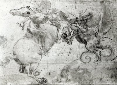 Batalla entre un Jinete y un Dragón, c.1482 de Leonardo da Vinci
