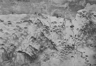 Vista aérea de parte de la Toscana, c. 1480 de Leonardo da Vinci