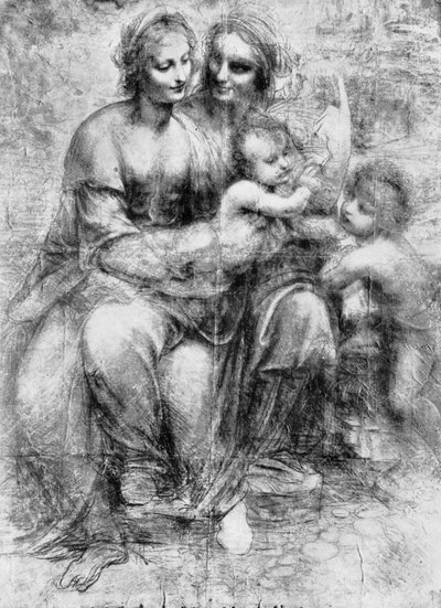 Caricatura de Santa Ana con la Virgen y el Niño y San Juan, siglo XV 1930 de Leonardo da Vinci