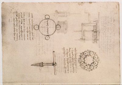 Códice Madrid I f.20, estudios mecánicos de Leonardo da Vinci