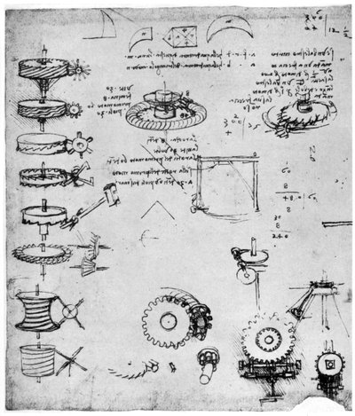 Detalle de ruedas dentadas, finales del siglo XV o principios del XVI, 1954 de Leonardo da Vinci