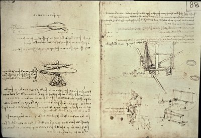 Diseño de una máquina voladora (bolígrafo sobre papel) de Leonardo da Vinci