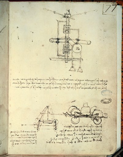 Diseño de una máquina voladora (bolígrafo sobre papel) de Leonardo da Vinci