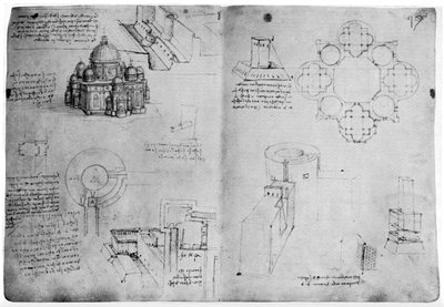 Diseños para un edificio centralizado, finales del siglo XV o principios del siglo XVI de Leonardo da Vinci
