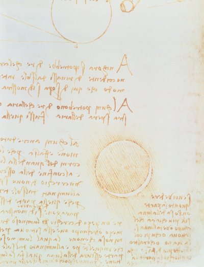 (detalle) del fol. 2r, del Códice Leicester, mostrando la luminosidad exterior de la luna de Leonardo da Vinci