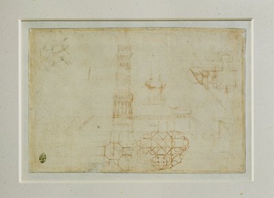 Dos estudios de un edificio de planta central ... de Leonardo da Vinci