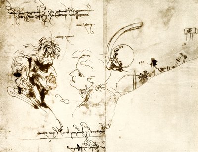 Bocetos de dos cabezas masculinas de Leonardo da Vinci