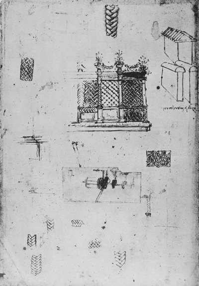 Dibujo de una pantalla decorativa y otros bocetos, c1480 1945 de Leonardo da Vinci