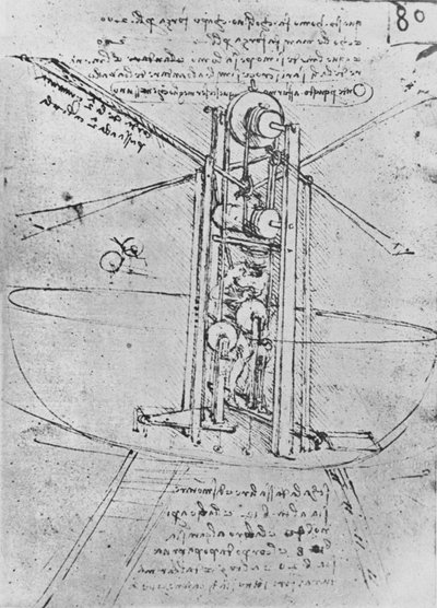Dibujo de una Máquina Voladora con un Hombre Operándola, c1480 1945 de Leonardo da Vinci