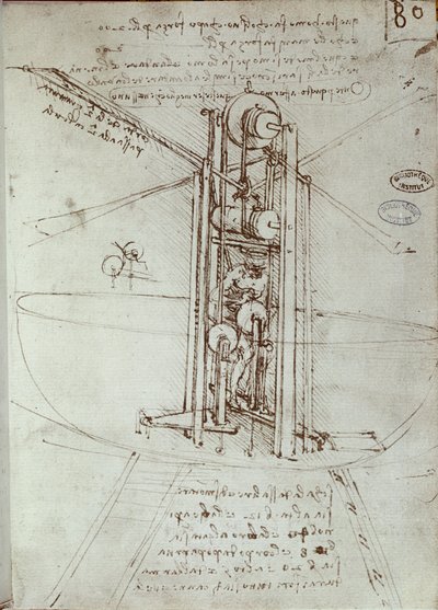 Dibujo de máquina de propulsión voladora de Leonardo da Vinci